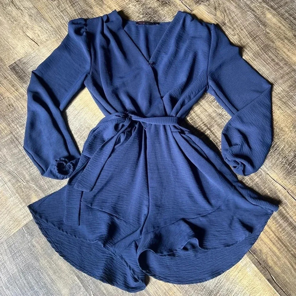 Fraiche By J Pants - Fraiche By J Navy Dressy Romper Long Sleeve Size Small Easter SpringBreak Vaca